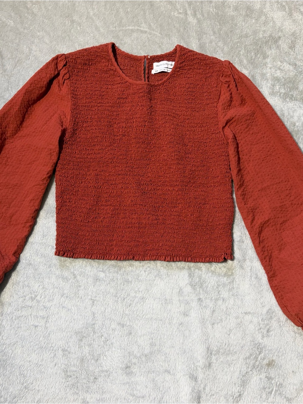 Urban Outfitters Rust Smocked Long Sleeve Crop Top